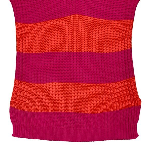 Derek Heart Sweater Women M Pink Orange Striped Chunky Knit V Cozy Neck Pullover - Picture 4 of 16